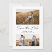 Modernes Script 3 Foto Hochzeit Save The Date (Vorderseite)