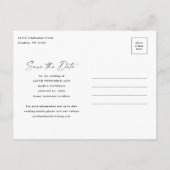 Modernes Script 3 Foto Hochzeit speichern das Datu Ankündigungspostkarte (Rückseite)