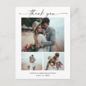 Modernes Script 3 Foto Hochzeit Vielen Dank Postkarte (Vorderseite)