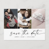 Modernes Script 3 Foto Save the Date Einladungspostkarte (Vorderseite)