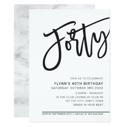Modernes Script 40 Geburtstag Party Schwarz Weiss Einladung Meine Einladungskarten De