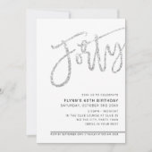MODERNES SCRIPT 40. Geburtstag Party Silber Glitze Einladung (Vorderseite)