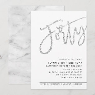 MODERNES SCRIPT 40. Geburtstag Party Silber Glitze Einladung