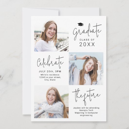 Modernes Script 4 Foto Abschluss Ankündigung (Rückseite)