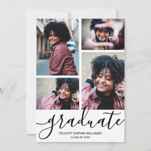 Modernes Script 4 Foto Abschluss Ankündigung (Vorderseite)