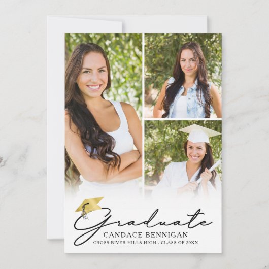 Modernes Script 4 Foto Abschluss Ankündigung (Vorderseite)