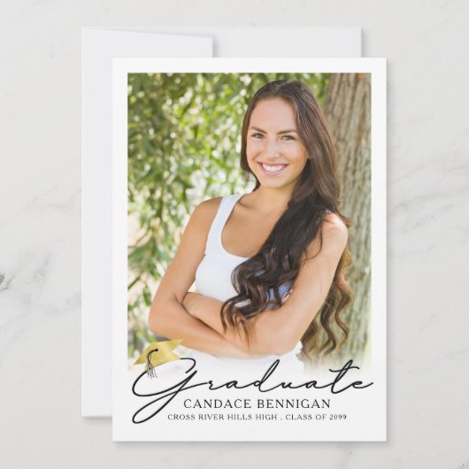 Modernes Script 4 Foto Abschluss Ankündigung (Vorderseite)