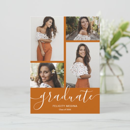 Modernes Script 4 Foto Abschluss Einladung (Stehend Vorderseite)