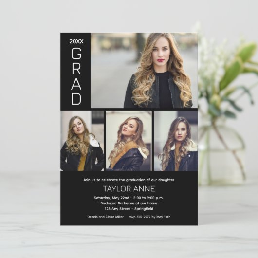 Modernes Script 4 Foto Abschluss Einladung (Stehend Vorderseite)