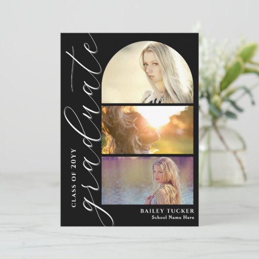 Modernes Script 4-Foto Arch Abschluss Ankündigung (Stehend Vorderseite)