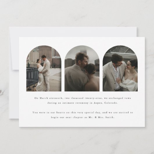 Modernes Script 4-Foto Arch Wedding 'We Eloped'! Ankündigung (Rückseite)