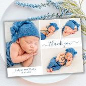 Modernes Script 4 Foto Collage Baby Boy Vielen Dan Dankeskarte