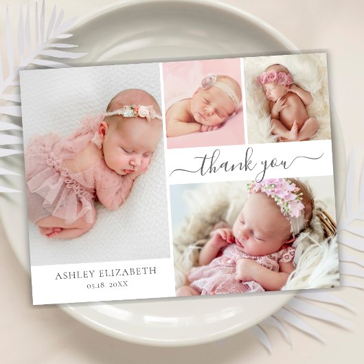 Modernes Script 4 Foto Collage Baby Girl Vielen Da Dankeskarte