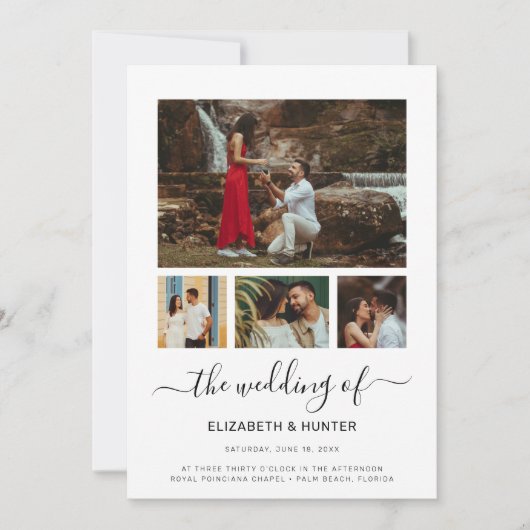 Modernes Script 4 Foto Collage QR Code UAWG Weddin Einladung (Vorderseite)