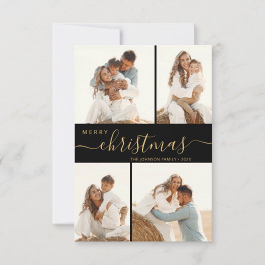 Modernes Script 4 Foto Collage Weihnachtskarte Einladung (Vorderseite)