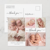 Modernes Script 4 Foto Girl Twins Baby Vielen Dank Postkarte (Vorne/Hinten)