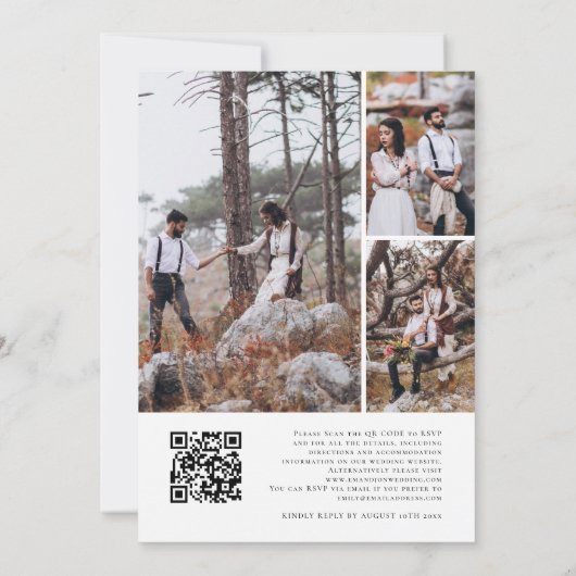 Modernes Script 4 Foto Grid QR Code Hochzeit Einladung (Rückseite)