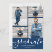 Modernes Script 4 Foto Navy Blue Abschluss Ankündigung (Vorderseite)