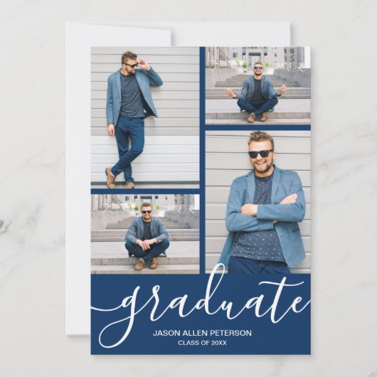 Modernes Script 4 Foto Navy Blue Abschluss Ankündigung (Vorderseite)