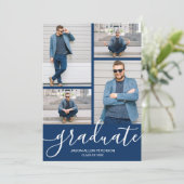 Modernes Script 4 Foto Navy Blue Abschluss Ankündigung (Stehend Vorderseite)