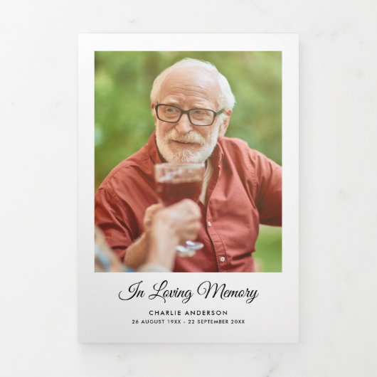 Modernes Script 8-Foto-Trifold-Beerdigungsprogramm Dreifach-gefaltete Programmkarte (Cover)