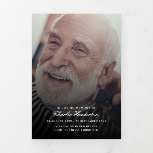 Modernes Script 8-Foto-Trifold-Beerdigungsprogramm Dreifach-gefaltete Programmkarte (Cover)