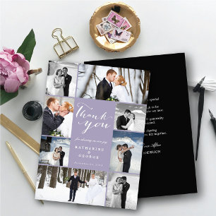 Modernes Script 8 Multi-Foto Stilvolle Lila Hochze Dankeskarte
