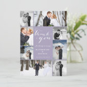 Modernes Script 8 Multi-Foto Stilvolle Lila Hochze Dankeskarte (Stehend Vorderseite)