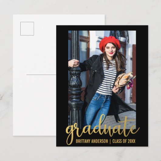 Modernes Script Abschluss Ankündigung Foto Gold (Vorne/Hinten)