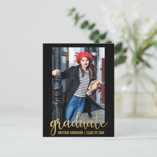 Modernes Script Abschluss Ankündigung Foto Gold (Stehend Vorderseite)