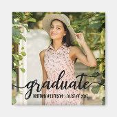 Modernes Script Abschluss Ankündigung Foto Square Magnet (Vorne)