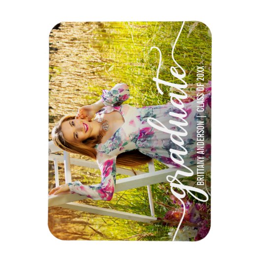 Modernes Script Abschluss Ankündigung Foto W Magnet (Vertikal)