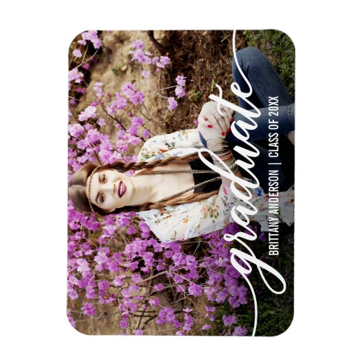 Modernes Script Abschluss Ankündigung Foto Wt Magnet (Vertikal)