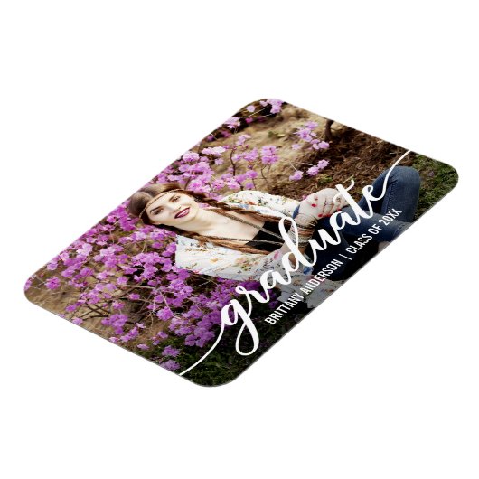 Modernes Script Abschluss Ankündigung Foto Wt Magnet (Linke Seite)