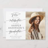 Modernes Script Abschluss Celebration Party Foto Einladung (Vorderseite)