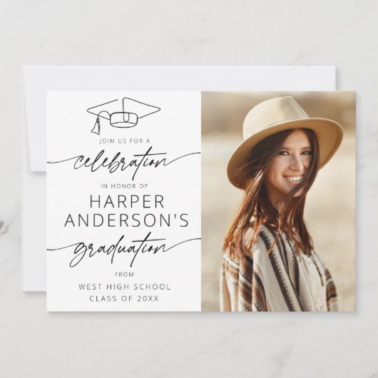 Modernes Script Abschluss Celebration Party Foto Einladung (Vorderseite)