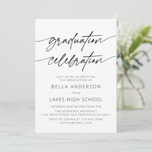 Modernes Script Abschluss Celebration Party Foto Einladung (Stehend Vorderseite)