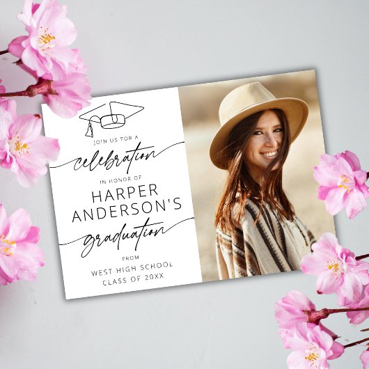 Modernes Script Abschluss Celebration Party Foto Einladung