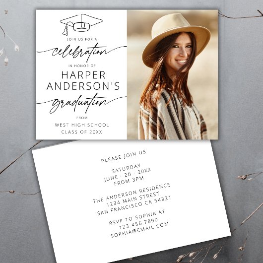 Modernes Script Abschluss Celebration Party Foto Einladung