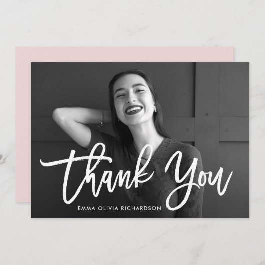 Modernes Script Abschluss Foto Dankeskarte (Vorne/Hinten)
