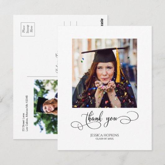 Modernes Script Abschluss Foto Vielen Dank Postkarte (Vorne/Hinten)