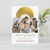 Modernes Script Arch Celestial Moon 3 Foto Elegant Save The Date (Stehend Vorderseite)