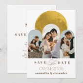 Modernes Script Arch Celestial Moon 3 Foto Elegant Save The Date (Vorne/Hinten)