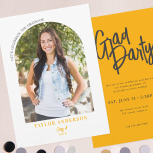 Modernes Script Arch Foto Gelb Grau Grad Party Einladung