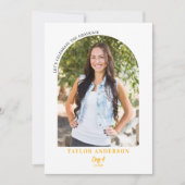 Modernes Script Arch Foto Gelb Grau Grad Party Einladung (Vorderseite)