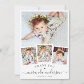 Modernes Script Baby 4 Foto Collage Dankeskarte (Vorderseite)
