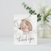Modernes Script Baby Ankündigung Foto Vielen Dank (Stehend Vorderseite)