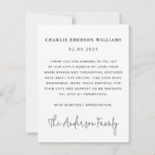 Modernes Script Baby Ankündigung Foto Vielen Dank (Rückseite)