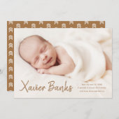 Modernes Script Baby Foto Birth Ankündigung (Vorne/Hinten)