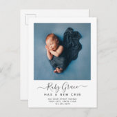 Modernes Script Baby Foto Neue Crib Moving Ankündigungspostkarte (Vorne/Hinten)